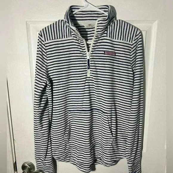 Vineyard Vines Martha's Vineyard half zip striped white w/blue Terry size small - Picture 1 of 10
